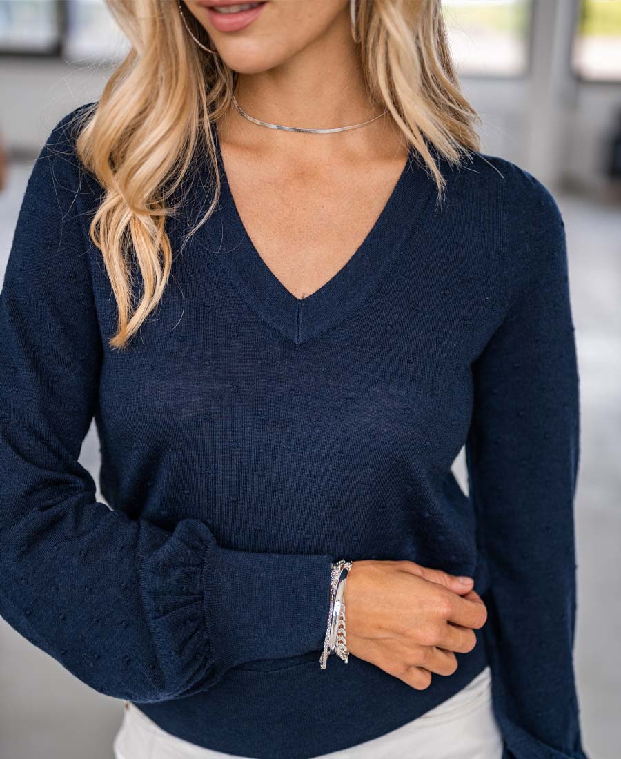 Merino V-hals trui LA VICTORIA Donkerblauw - Image 6